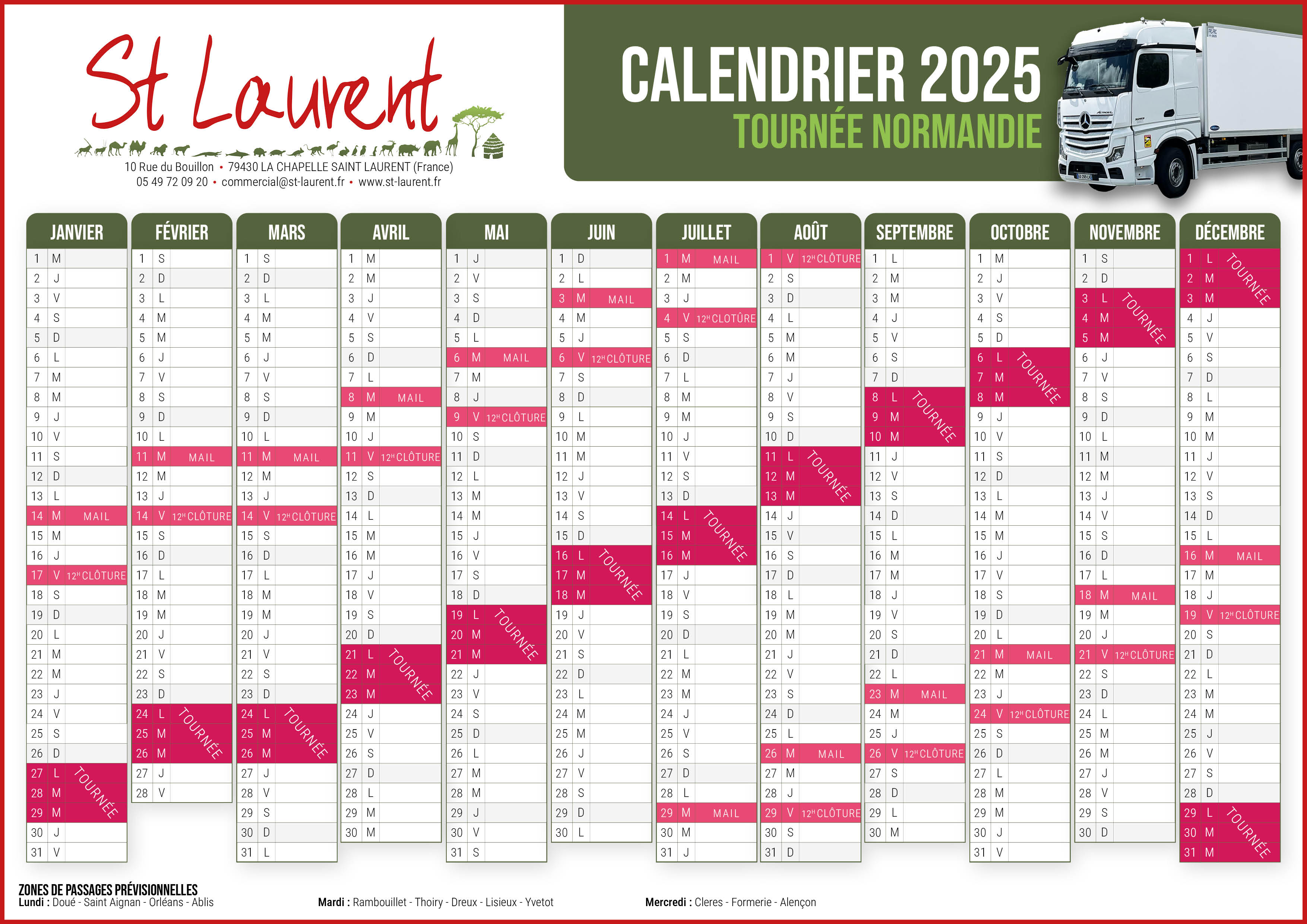 Calendrier tournée Normandie 2025